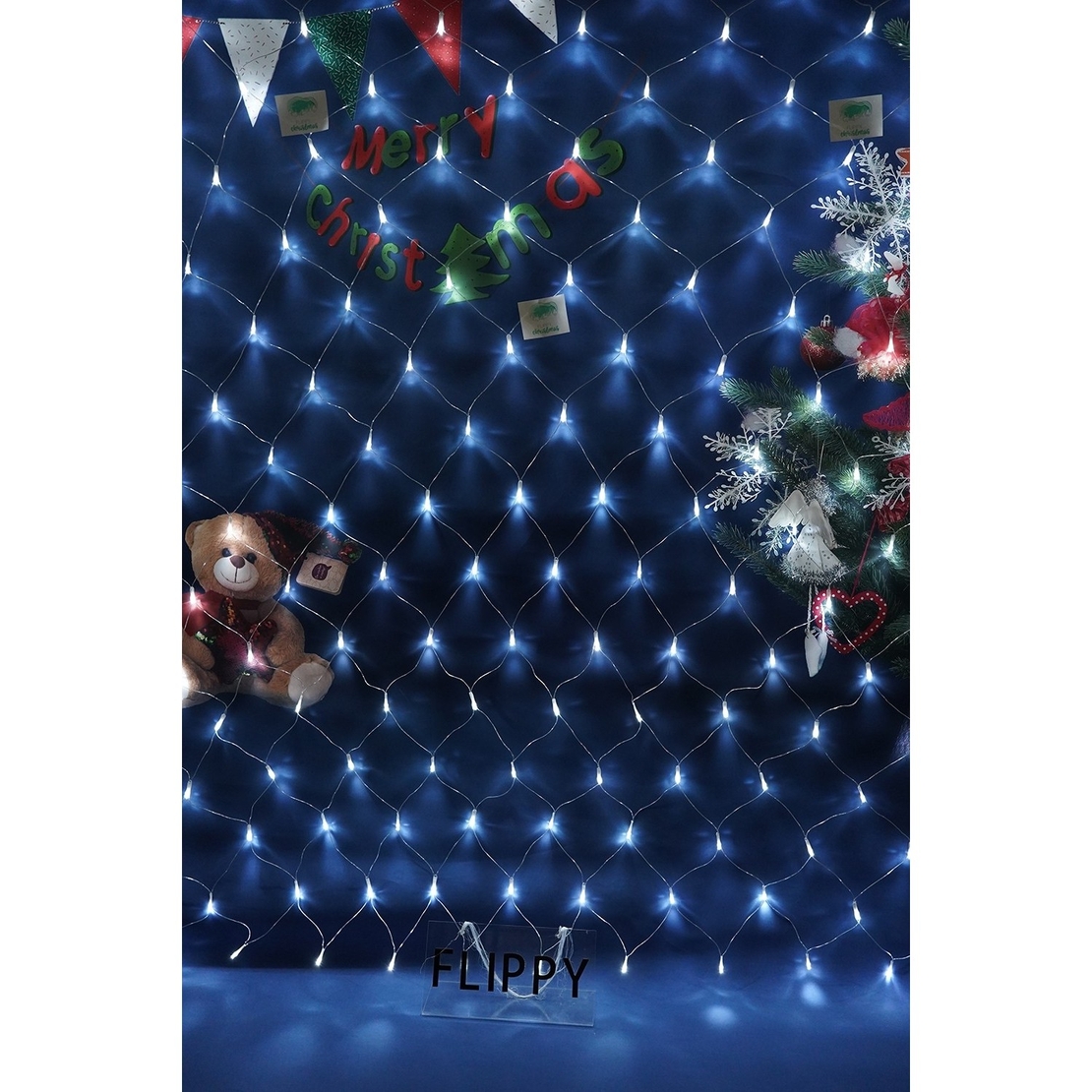 Sectiune Instalatie de Craciun Vafy, Tip Plasa, 160 LED-uri, 3 m x 1 m, 8 jocuri de lumini, Interconectabila, Fir transparent, Alb rece