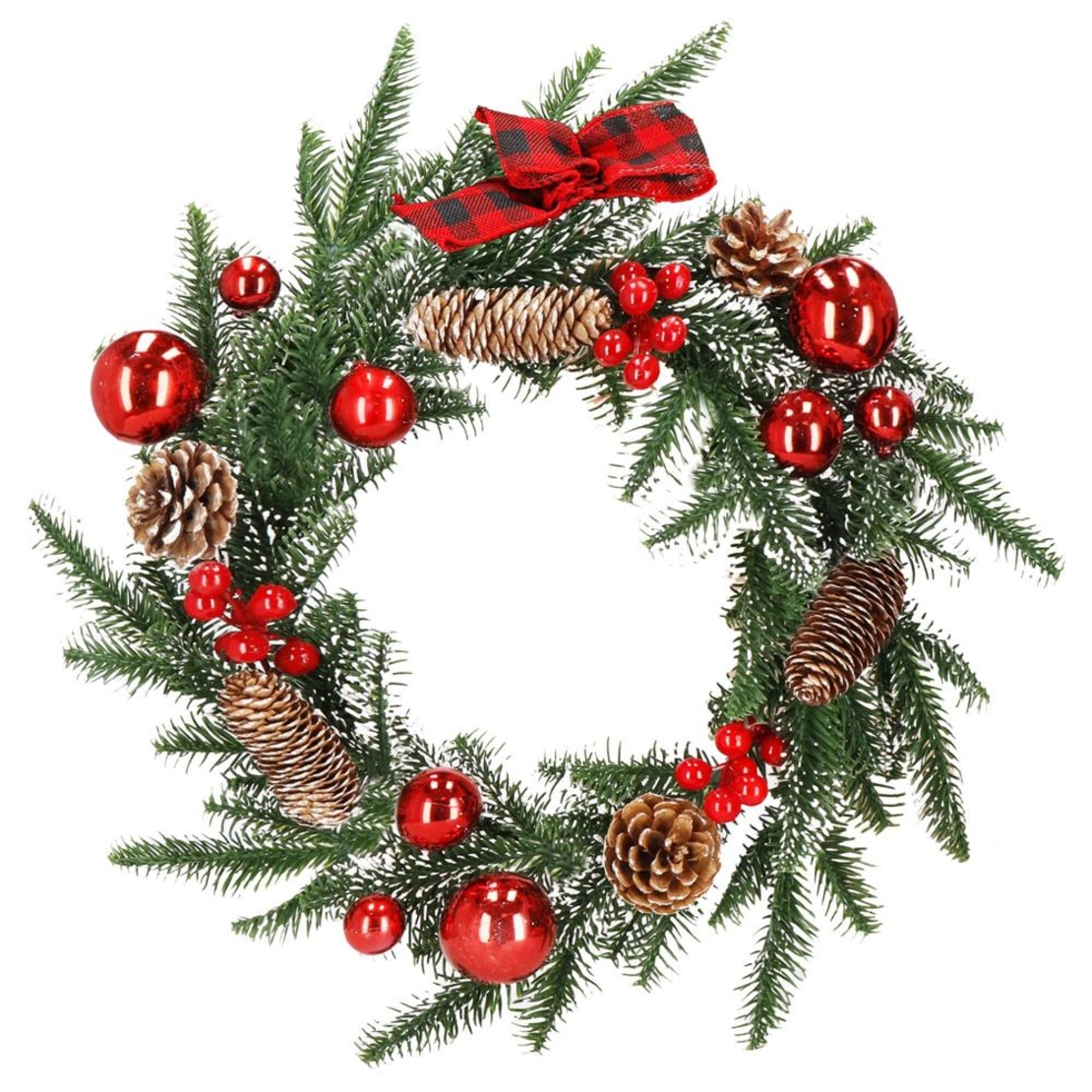 Coronita pentru Craciun, 50 cm, din brad artificial 3D, cu conuri, verde