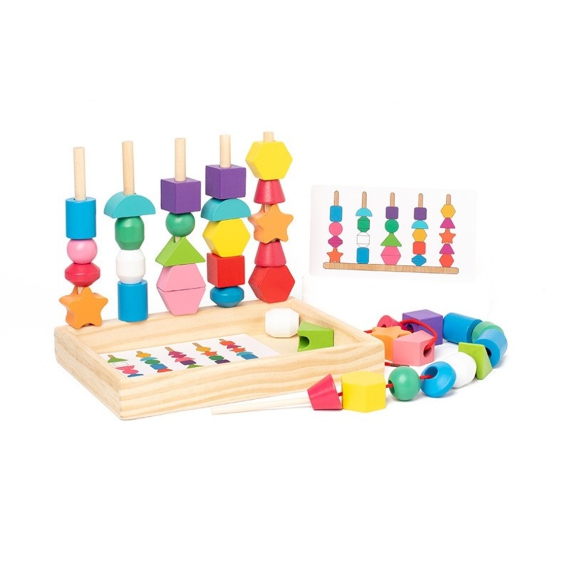 Jucarie Montessori de Sortat, Flippy, din Lemn, Forme Geometrice,+3 Ani, 25 de Piese, 21.5 x 16 x 3 cm, Multicolor