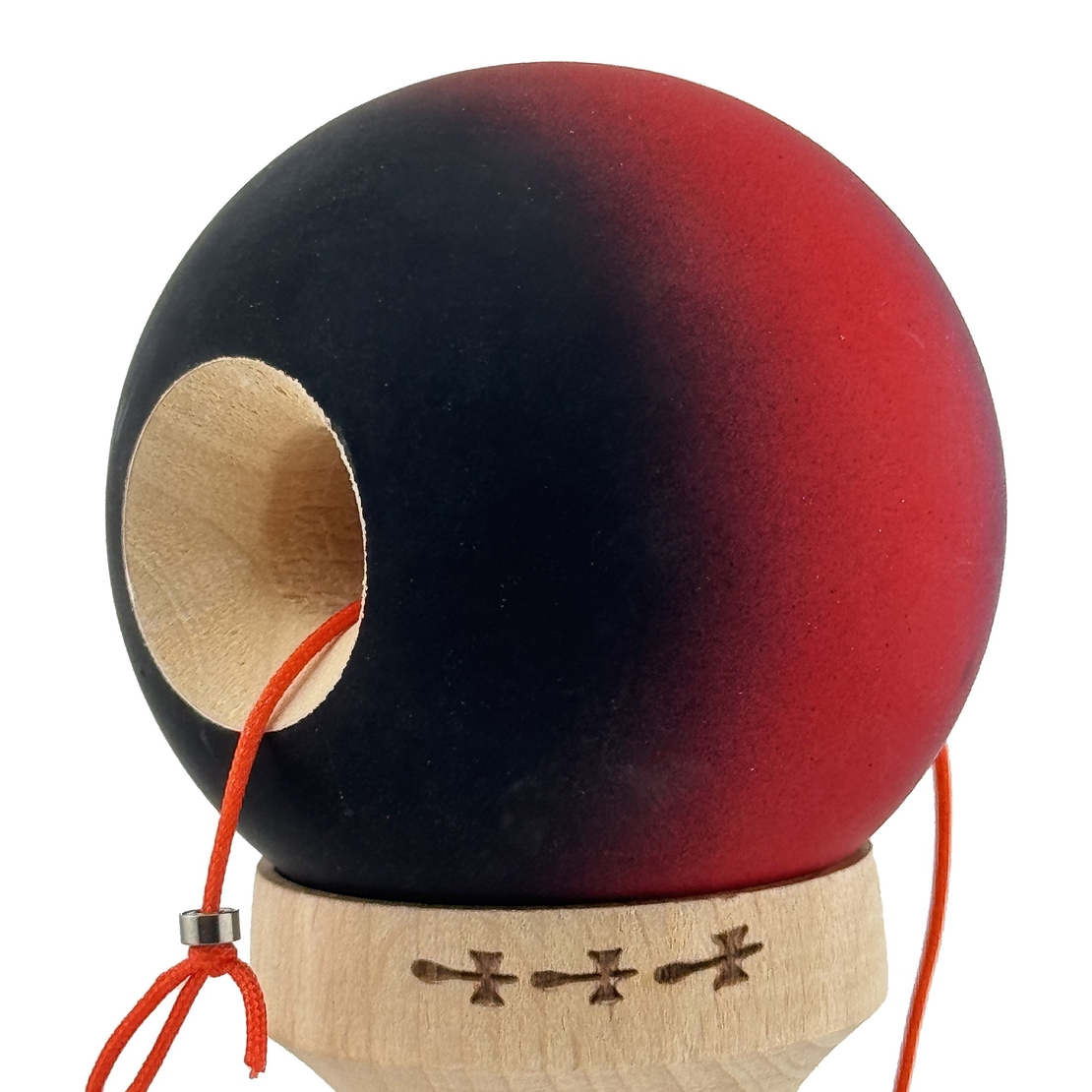 Kendama X Originala, Profesionala, Flippy, Big Cups V2, Rubber Grip cu Cupe Mari, Rulment Metalic cu Ata 55 cm, Mov/Rosu/Negru