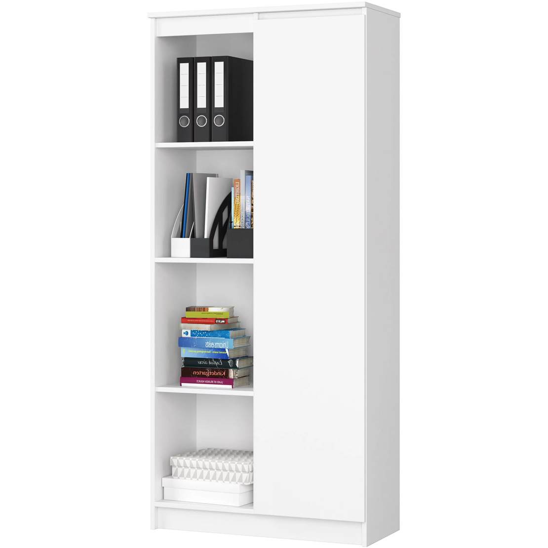 Dulap cu usa si 8 etajere, PAL laminat 16 mm, 80x35x180 cm, alb