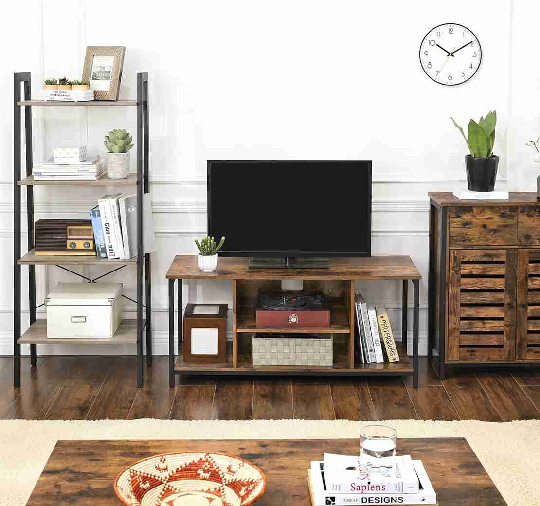 VASAGLE Comoda depozitare cu 2 sertare si polite, usi tip jaluzea, stil industrial, 30x70x80 cm, maro rustic