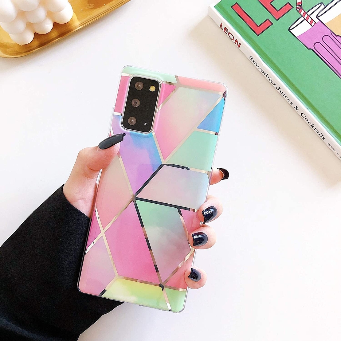 Husa protectie Vafy compatibila cu Samsung Galaxy S21 Ultra Soft IMD TPU Marble Geometric Roz