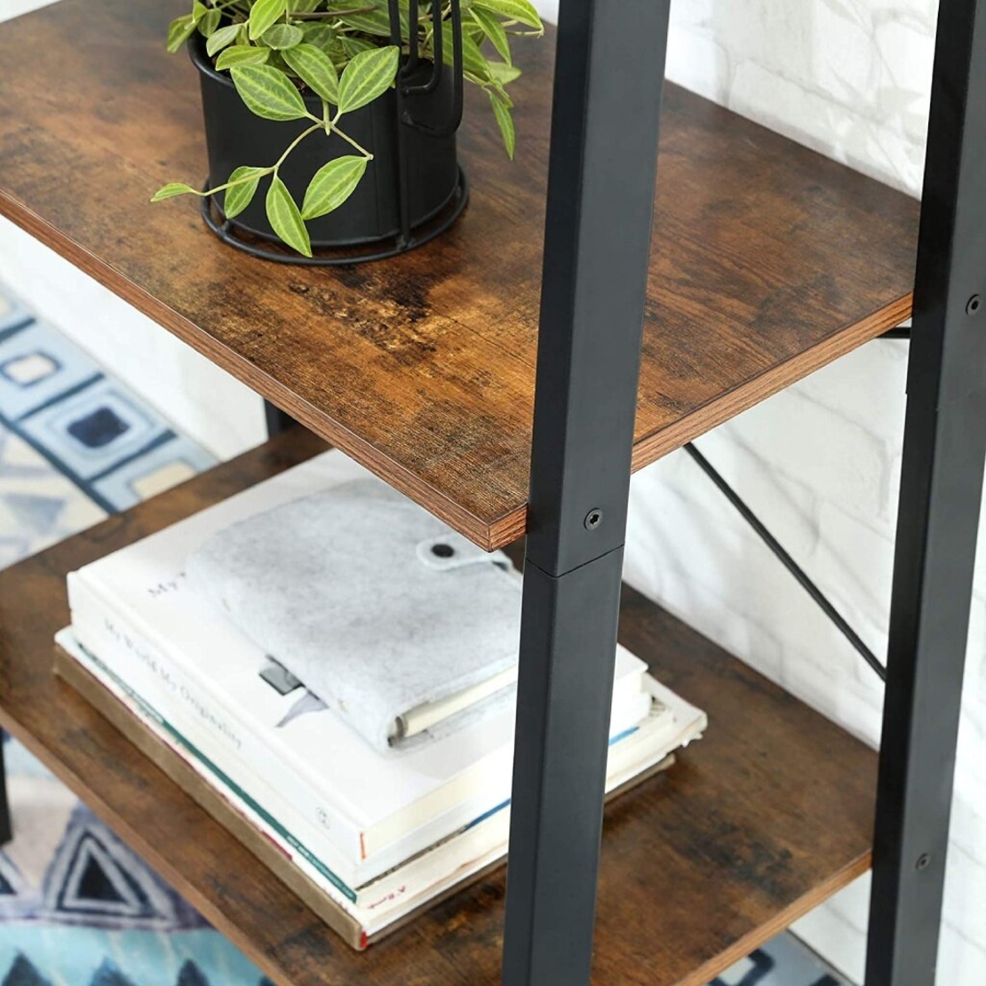 VASAGLE Biblioteca tip scara, cadru otel cu 4 polite din MDF, stil industrial, 56x34x138cm, maro rustic