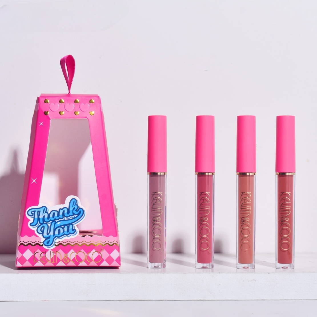 Set de Buze, KEVIN & COCO, Cloud Bubble, 4 Lip Gloss-uri, 15.1 x 8.1 x 2 cm, Roz/Nude