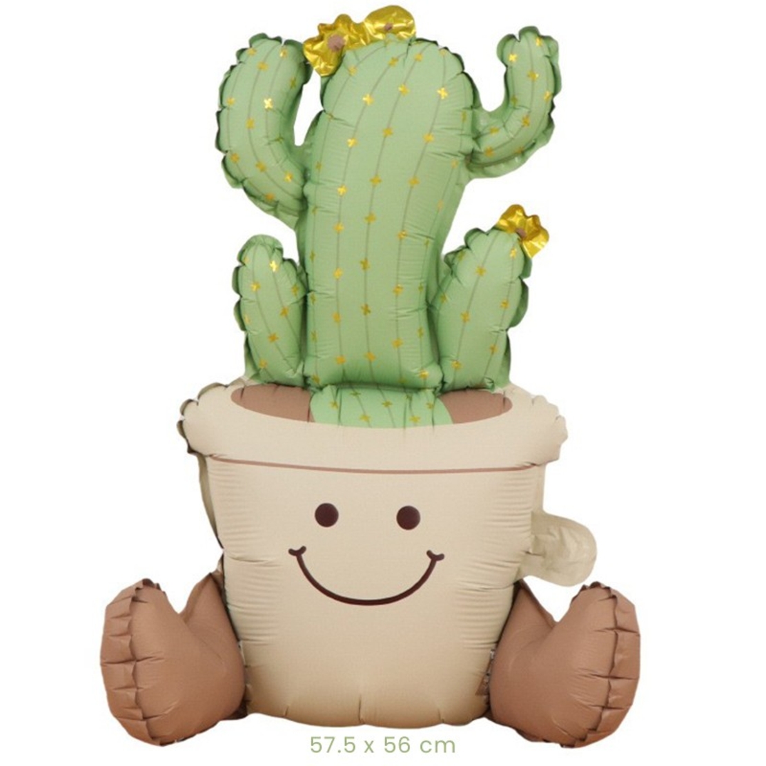 Balon din Folie Metalizata, Flippy, Figurina Animata, Model Ghivechi Cactus, 57.5 x 56 cm, Ambalaj Individual, Pai Inclus, Umflare cu Aer sau Heliu, Verde