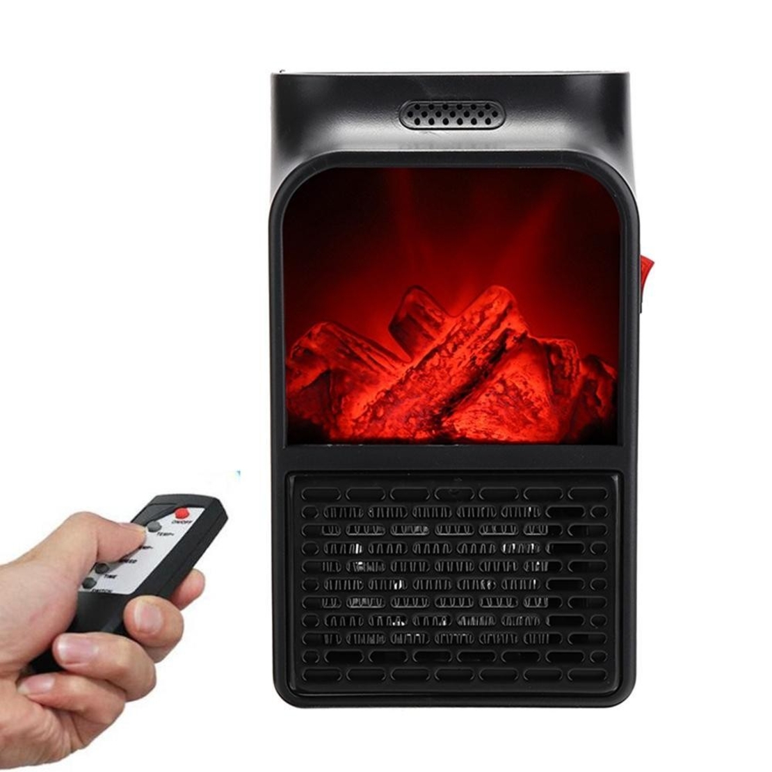 Mini Aeroterma Puternica Portabila Flippy, Putere 1000W, Mini radiator electric cu Display LCD, efect de semineu si flacara, cu telecomanda