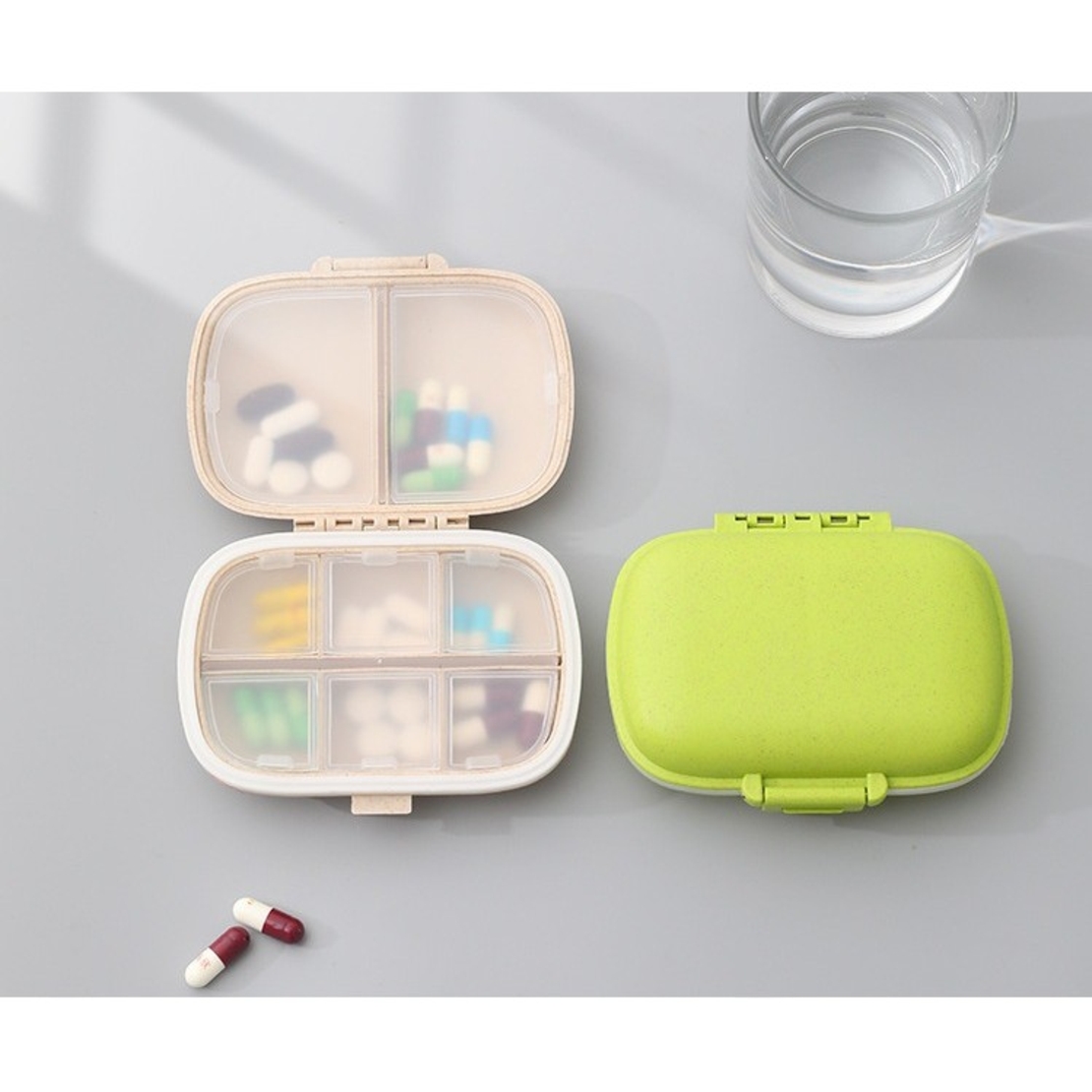 Organizator medicamente, Plastic, 8 compartimente, 0.1 L, Verde, Flippy, 11 x 7 cm