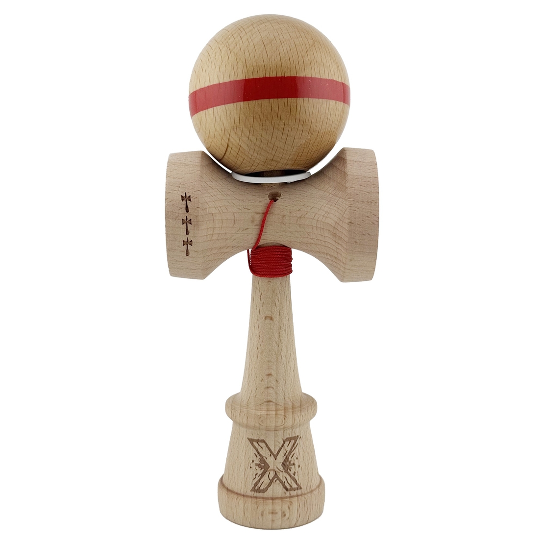 Kendama X Originala, Profesionala, Flippy, Super Sticky, Cupe Mari KING SIZE V3, Gaura in Baza, Rulment Metalic, din lemn 18 cm, Ata 62/65 cm, Original Rosu