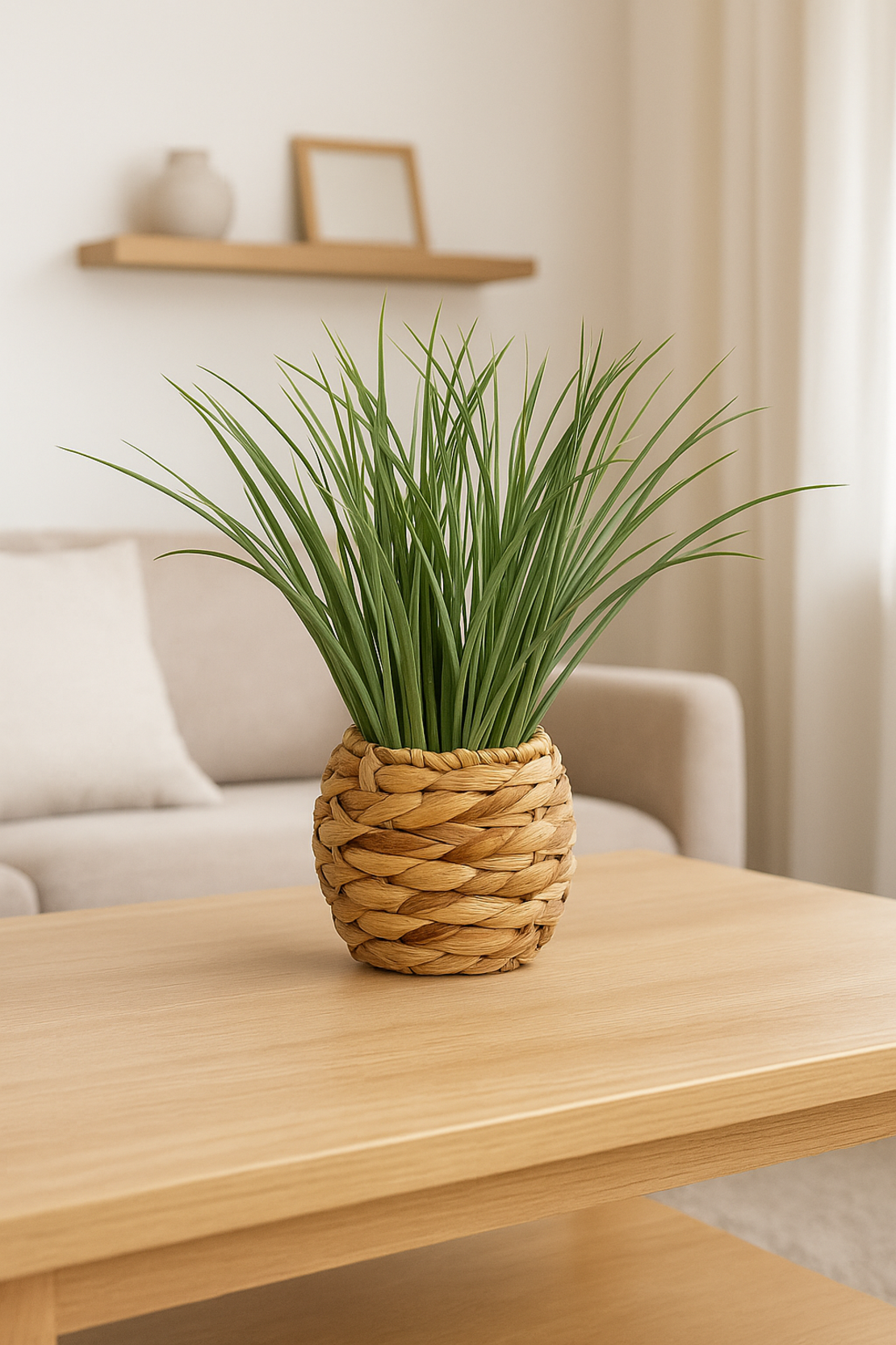 Planta decorativa Atmosphera, iarba in ghiveci impletit, 18x46 cm, maro natur