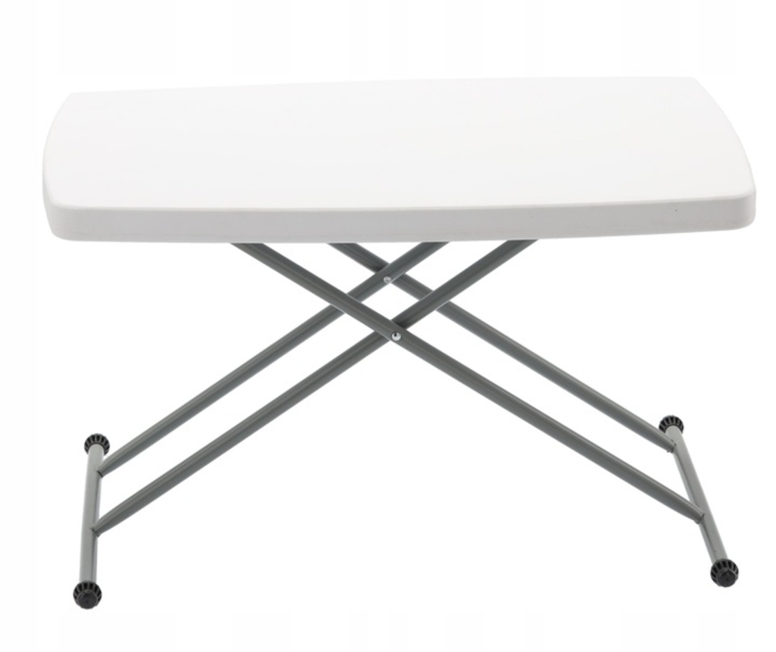 Masa pliabila 76x50 cm, inaltime reglabila 36-71 cm, pentru terasa, gradina sau camping, HDPE alb