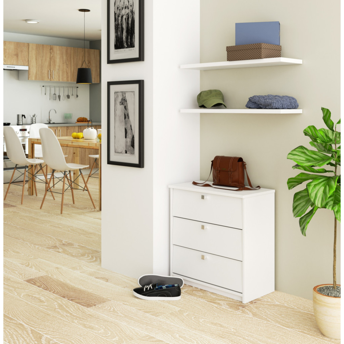 Dulap pantofi MINI cu 3 usi rabatabile, PAL laminat 16 mm, 60x31x62 cm, alb