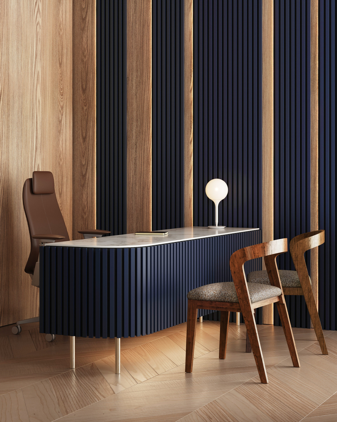 Riflaj MDF decorativ LDA PREMIUM de tip Panou Acustic, Indigo, 260x40 cm