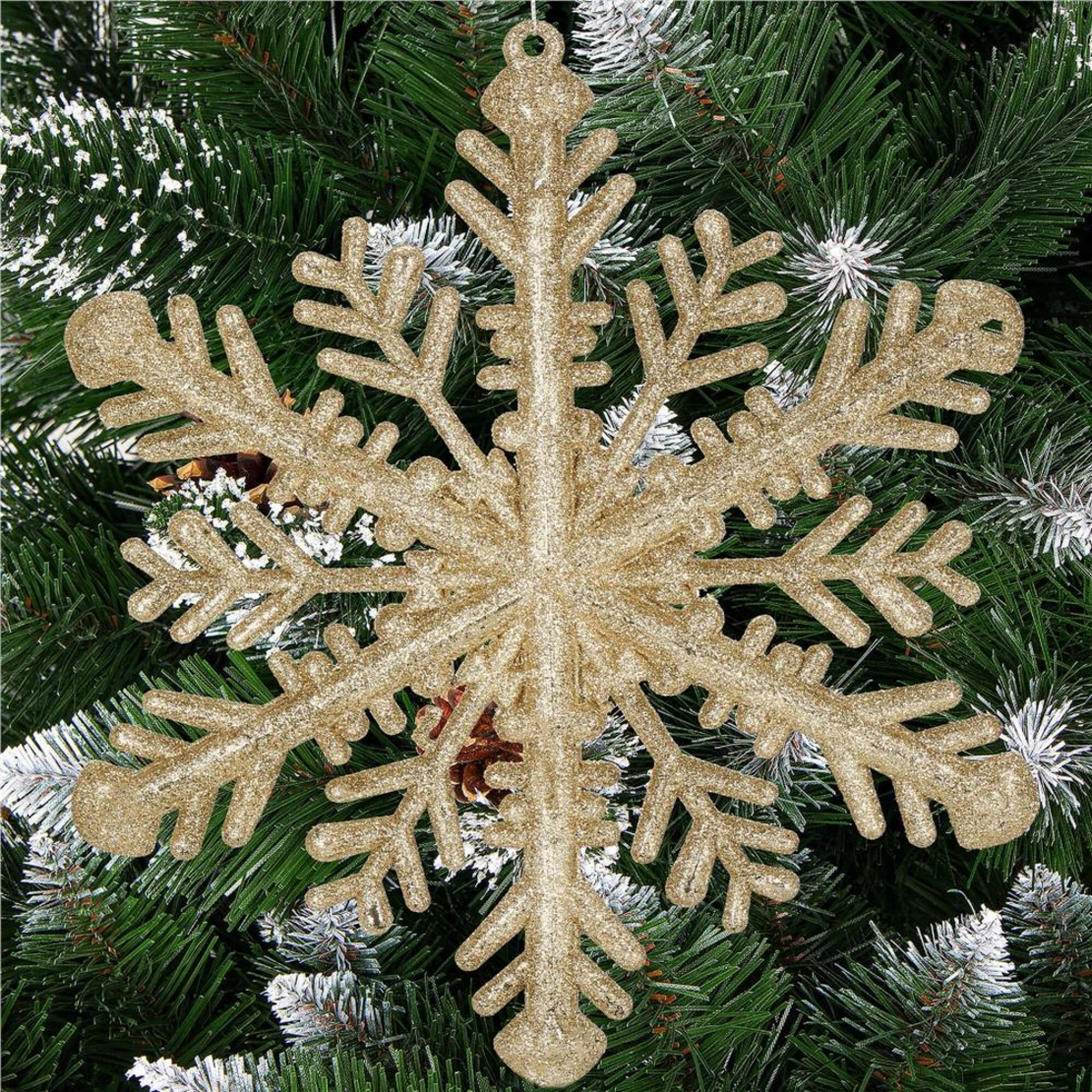 Decoratiune brad fulg de zapada, 30cm, auriu cu sclipici