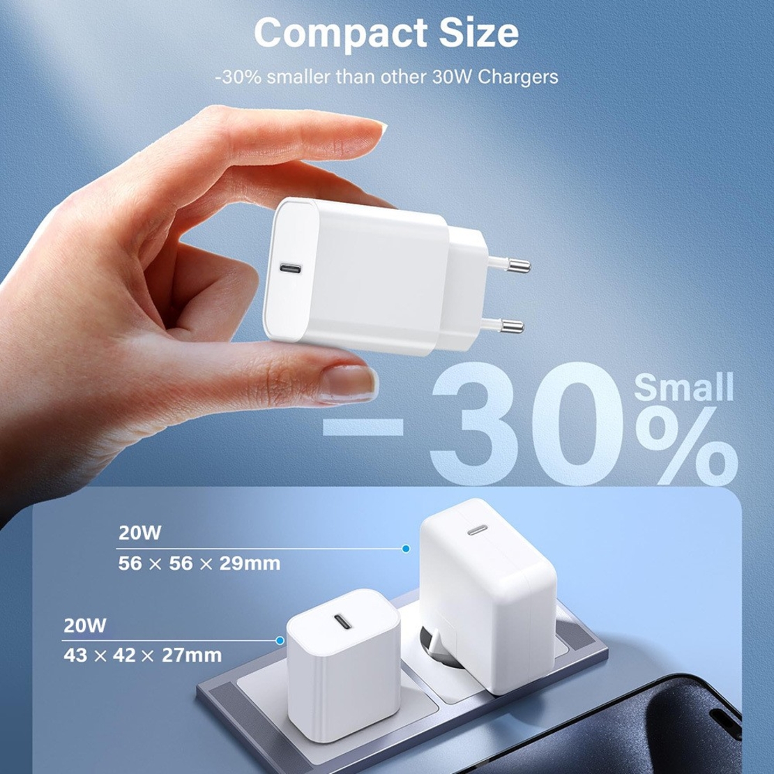 Incarcator Retea Fast Charge, Flippy, Incarcator Standard European Power Delivery 20 W, Compatibil cu iPhone 8-14, Alb