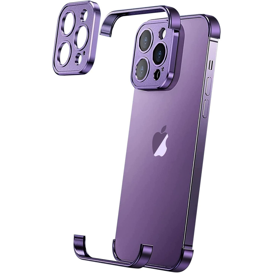 Husa Metalica Edgeless Compatibila cu iPhone 16 Pro, Vafy, Protectie pentru Colturi si Camera, Aliaj Aluminiu, Antisoc, Antizgariere, Mov
