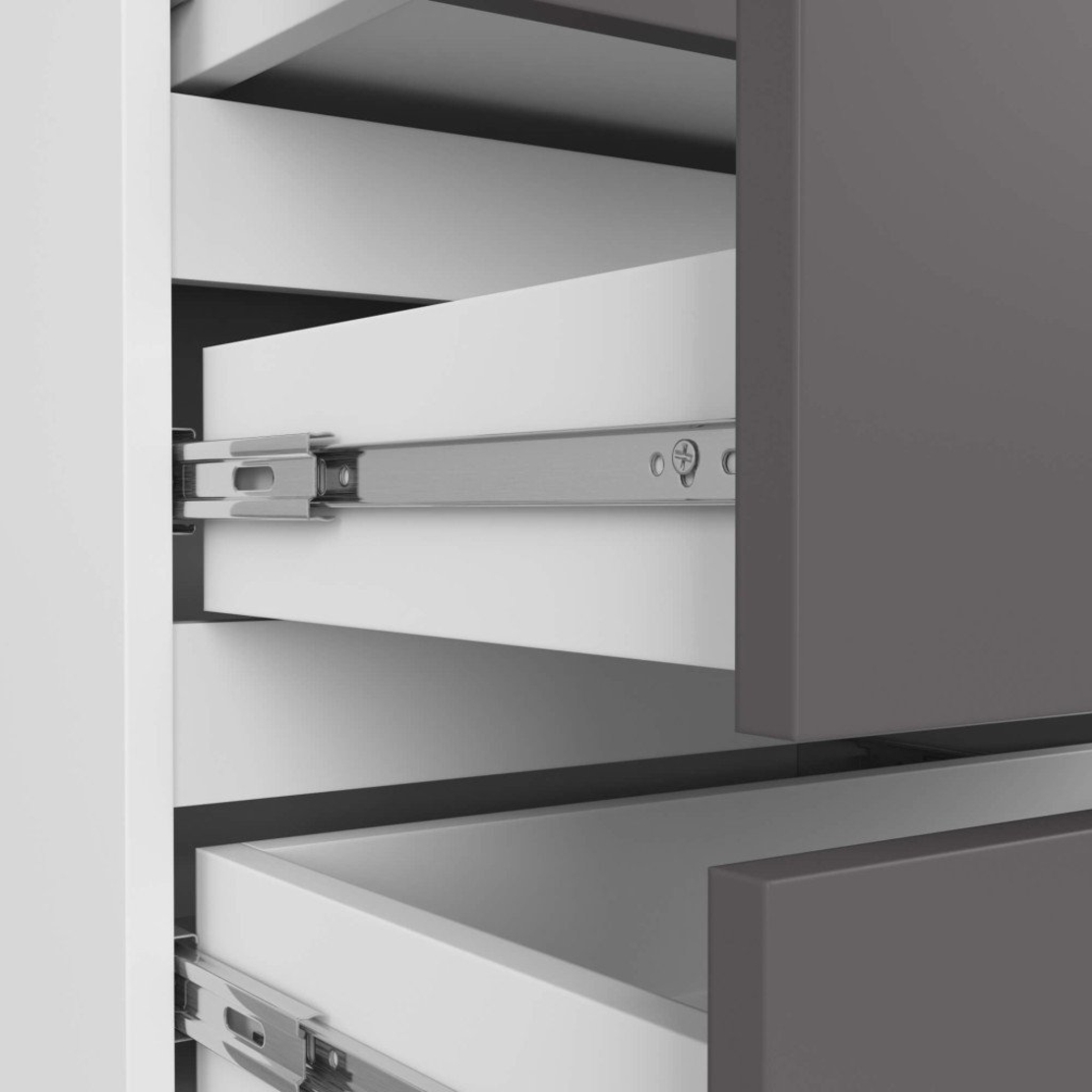 Noptiera cu 3 sertare, PAL laminat 16 mm, 60x35x57 cm, alb si gri
