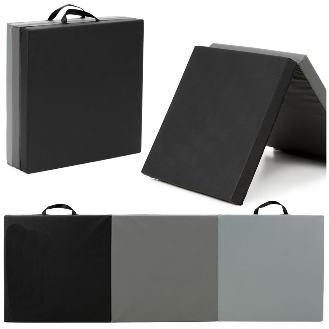 Saltea fitness pliabila 3 segmente, PVC si spuma EPE, 180x60x6 cm, negru si gri