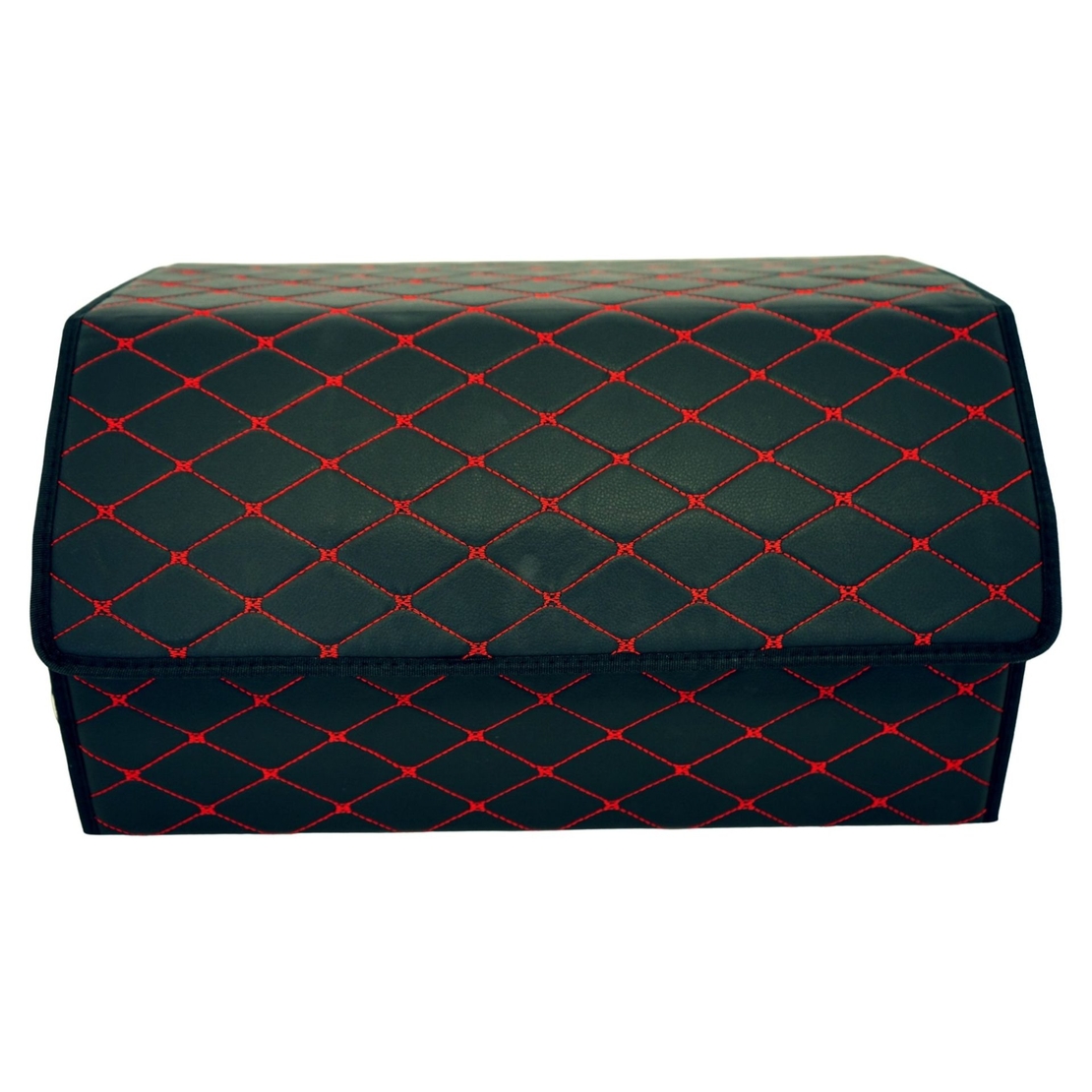 Cutie de Depozitare Auto, Flippy, Organizator Premium Portbagaj, Geanta Multifunctionala, Piele Ecologica, 2 Compartimente Depozitare, Pliabil si Rezistent la Uzura, Negru/Rosu, 55 x 30 x 30cm