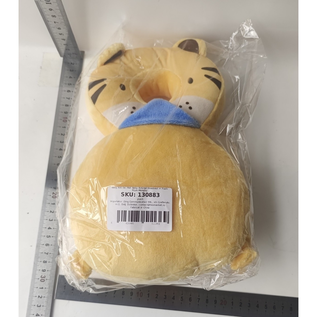 Perna tip Rucsac pentru Protectia Capului, Vafy, Tetiera tip Tigru, pentru Bebelusi, 33x6x19 cm, 180 g, Crem