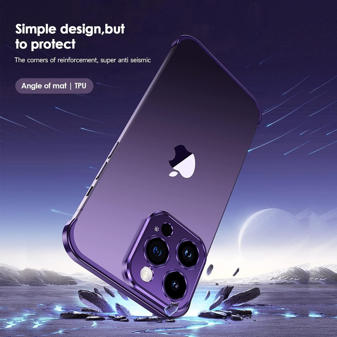 Husa Metalica Edgeless Compatibila cu iPhone 16 Pro Max, Vafy, Protectie pentru Colturi si Camera, Aliaj Aluminiu, Antisoc, Antizgariere, Mov