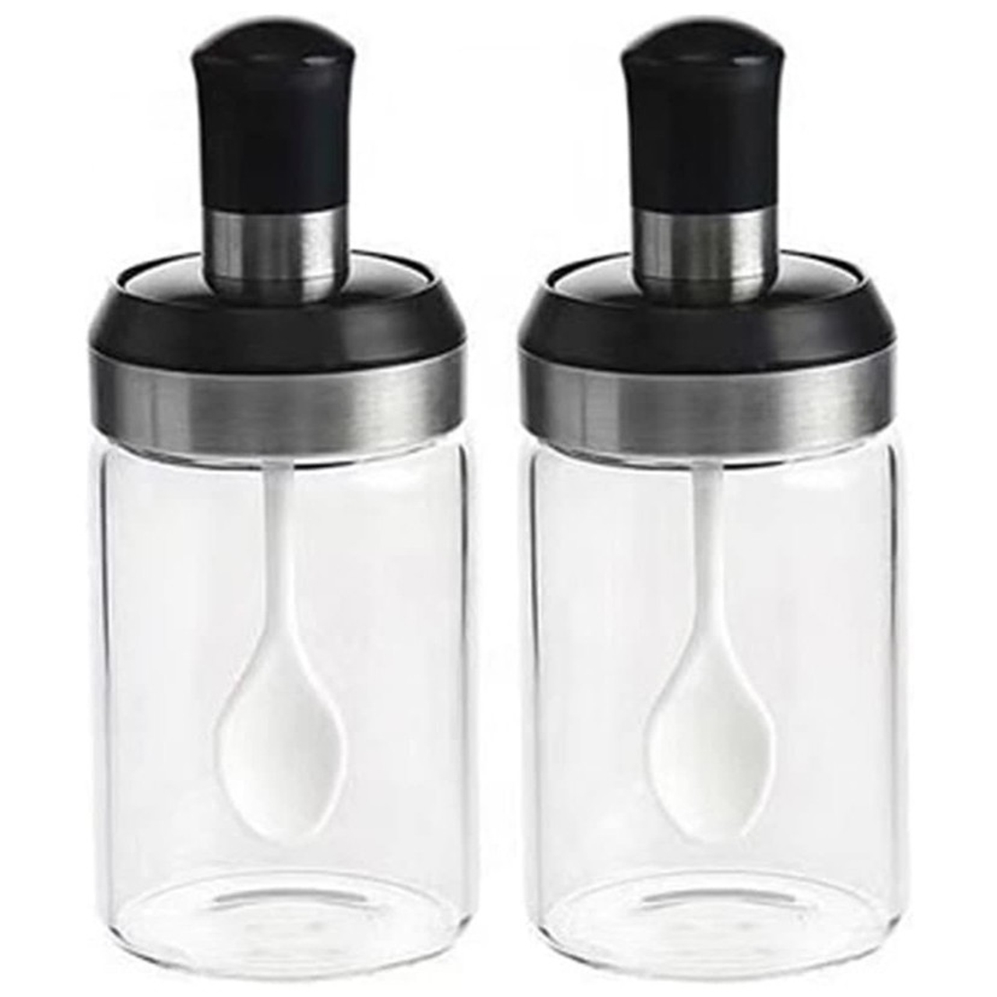 Sticle si Borcane de Ulei de Masline, Vafy, Dozator Set 4 Bucati, 2 Sticle cu Dispenser 500 ml/buc, 2 Borcane pentru Condimente cu Capac si Lingura 120ml/buc, Transparent