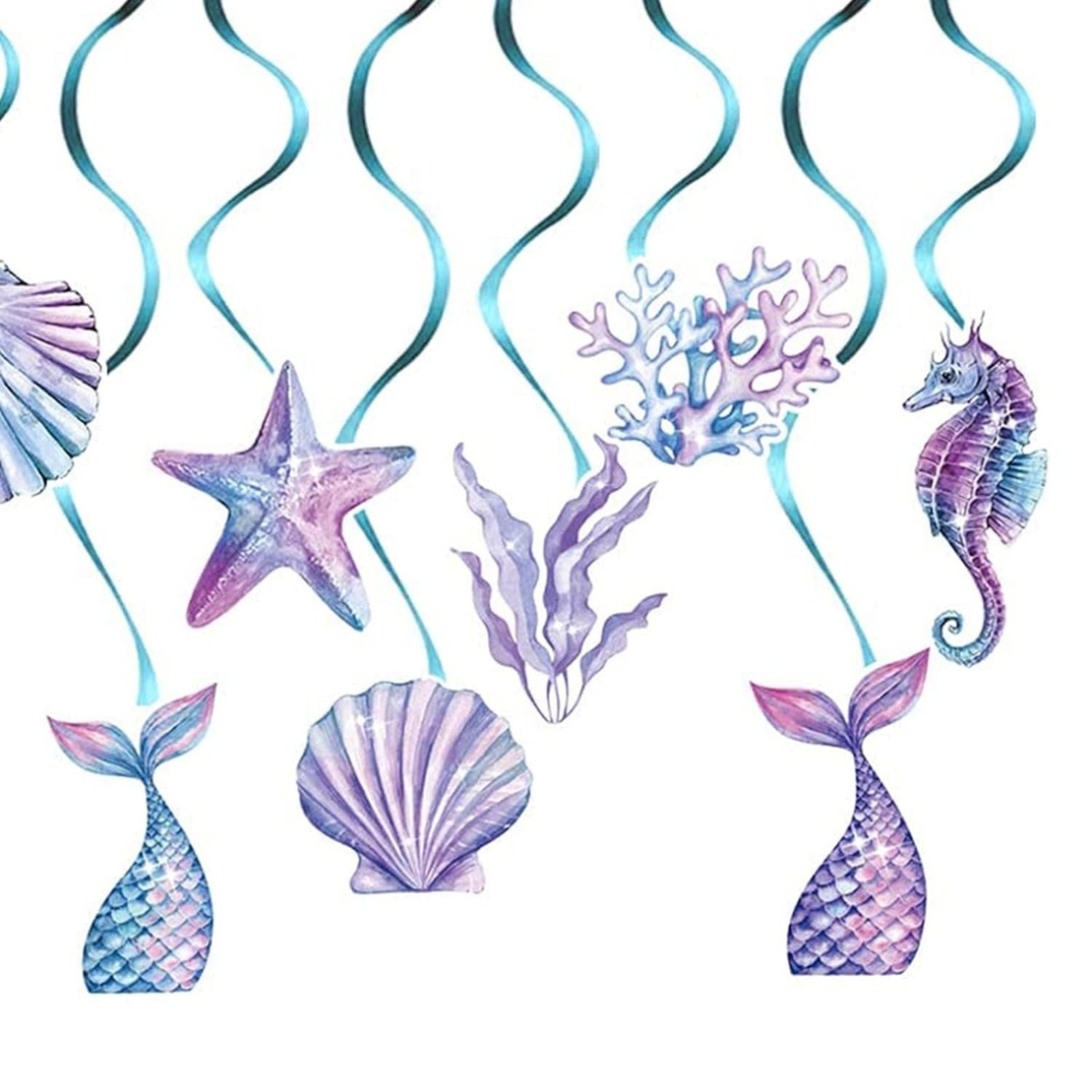 Set 8 Decoratiuni pentru Petrecere Sirena, Flippy, Colectia Mermaid, Panglici Incluse, Multicolor