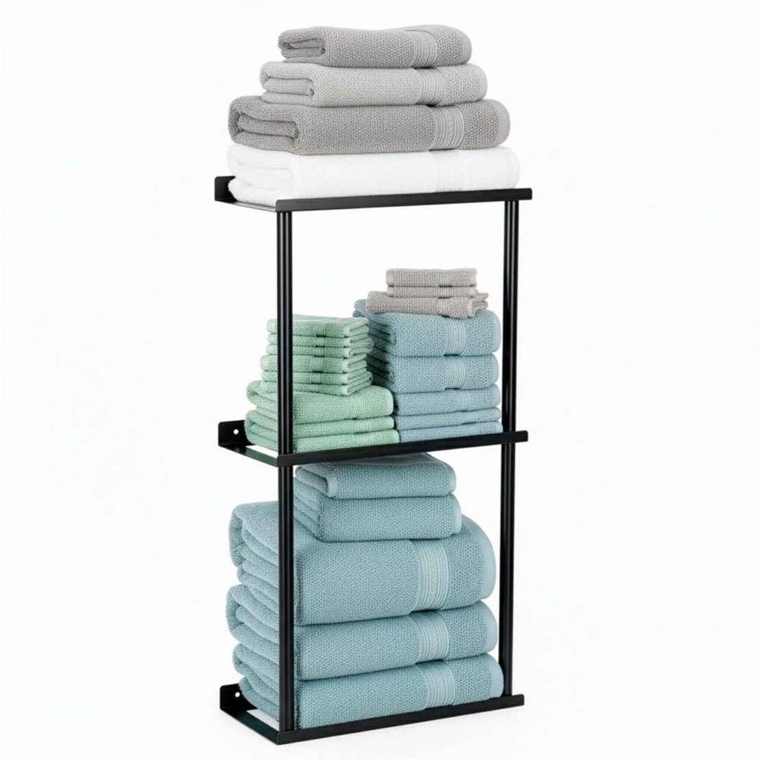 Raft metalic pentru prosoape, structura cu finisaj mat, accesorii montaj incluse, 25x16x76 cm, negru