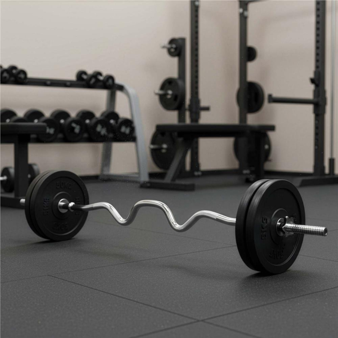 Bara haltera curbata Z pentru greutati, 120 cm, diametru 25 mm, otel cromat, incarcare maxima 140 kg