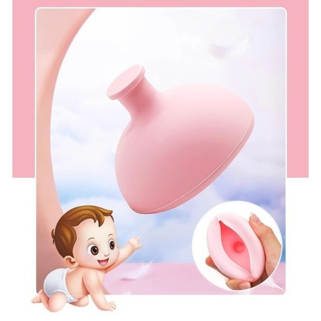 Dispozitiv Terapeutic Sputa, Vafy, Cupa pentru Terapie Toracica, Dispozitiv de Eructare, pentru Sugari si Copii, 7.5 x 6 cm, din Silicon, Roz