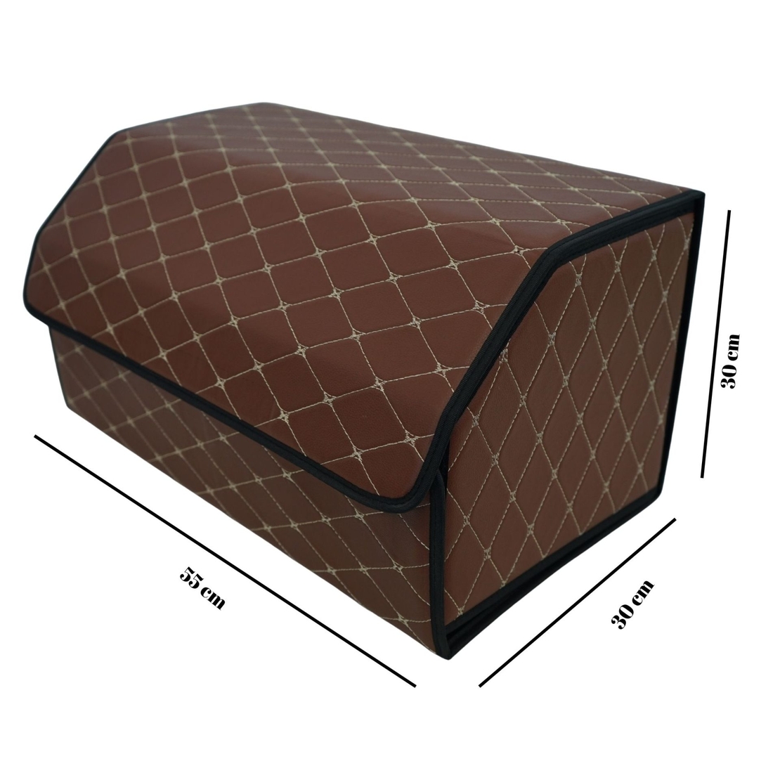 Cutie de Depozitare Auto, Flippy, Organizator Premium Portbagaj, Geanta Multifunctionala din Piele Ecologica, 2 Compartimente Depozitare, Pliabil, Rezistent la Uzura, Maro Inchis, 55 x 30 x 30cm