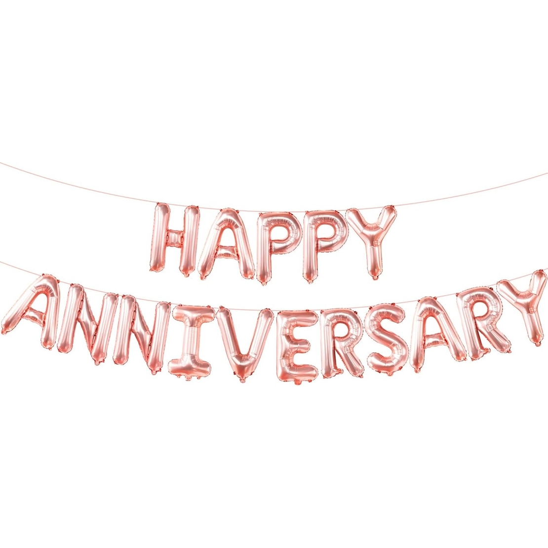 Set Baloane din Folie Metalizata, Flippy, Model Happy Anniversary, Litere de 40 cm, Baloane Party, Ambalaj Individual, Pai Inclus, Umflare cu Aer sau Heliu, Roz