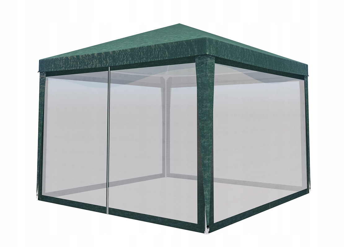 Pavilion cu plasa anti-insecte si fermoar, patrat, 3x3m, Verde