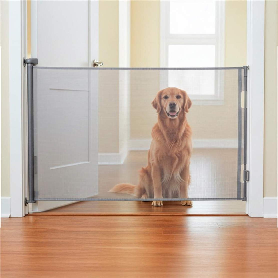 Poarta de siguranta retractabila si extensibila, pentru copii sau animale de companie, 162x86 cm, gri