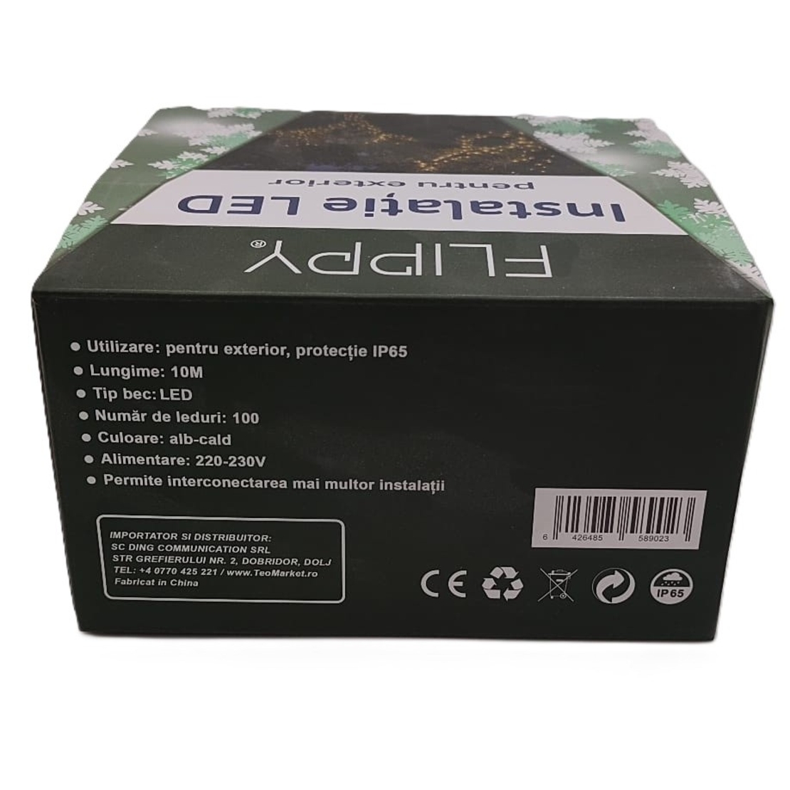 Instalatie Craciun Liniara, Vafy, de Exterior, IP65, cu Alimentator 1.5 m inclus, 10 metri, 100 LED, Alb Cald