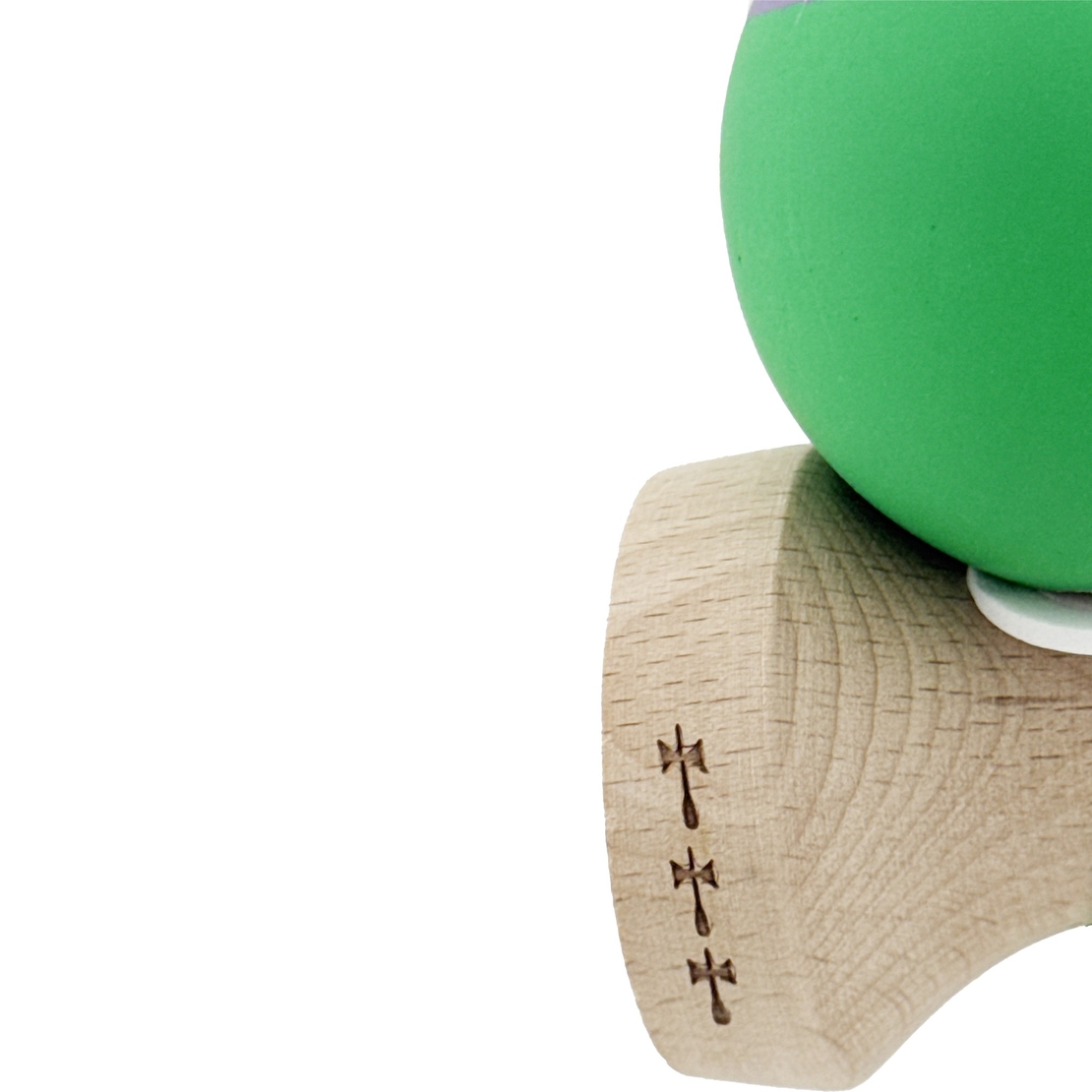 Kendama X Originala, Profesionala, Flippy, Rubber Grip, Cupe Mari KING SIZE V3, Gaura in Baza, Rulment Metalic, din lemn 18 cm, Ata 62/65 cm, Bicolor Mov/Verde