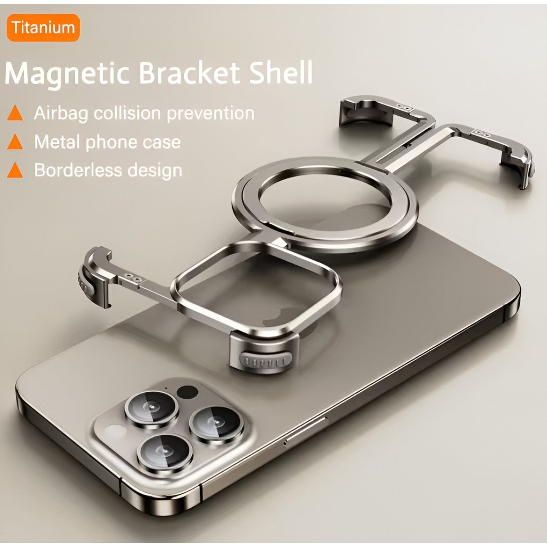 Husa MagSafe Metalica Compatibila cu iPhone 15 Pro Max, Vafy, Clear Case, Aliaj de Aluminiu, cu Magnet, fara Rama, Antisoc, Antizgariere, Incarcare Wireless, Gri Metalizat