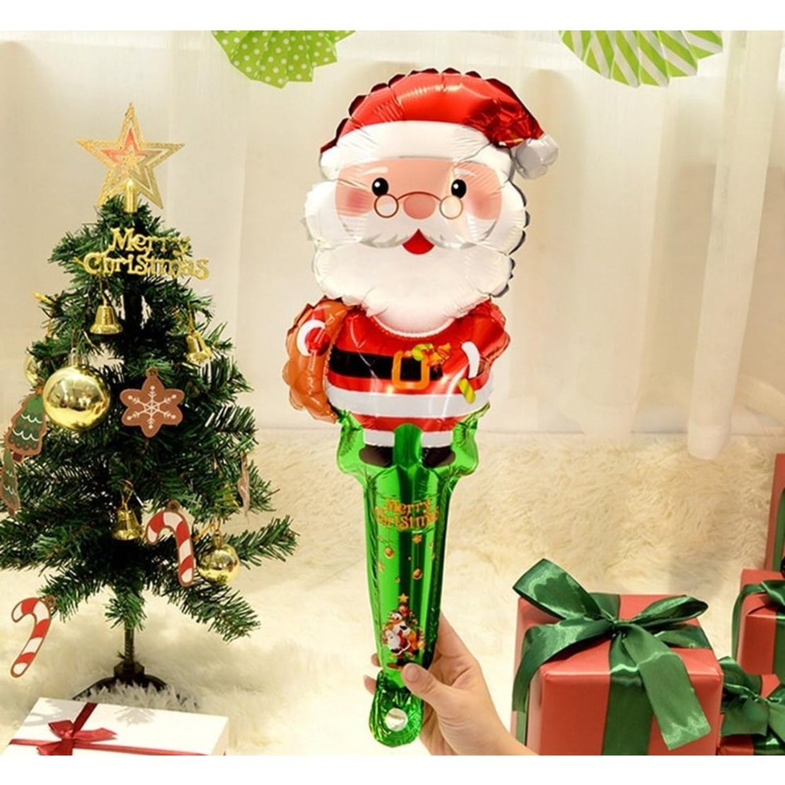 Balon Mos Craciun, Vafy, din Folie de Aluminiu, de Mana, Tema Craciun, 27 x 80 cm, Multicolor