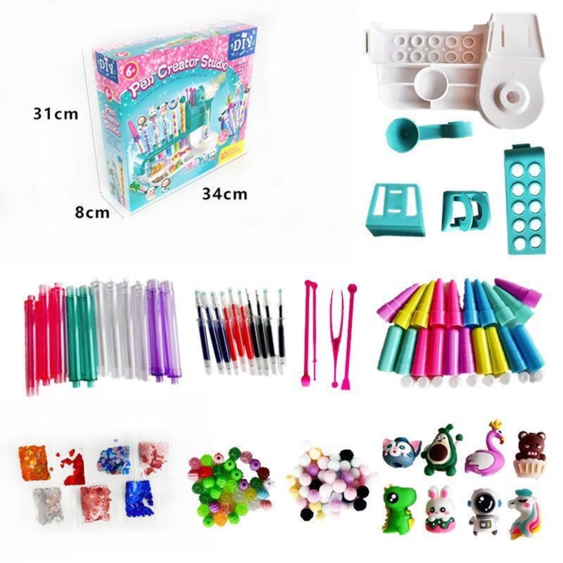 Set de Creatie, Flippy, Stiloul Magic, +6 Ani, peste 50 de Accesorii, Laborator de Creatie Pixuri, 34 x 31 x 8 cm, Multicolor