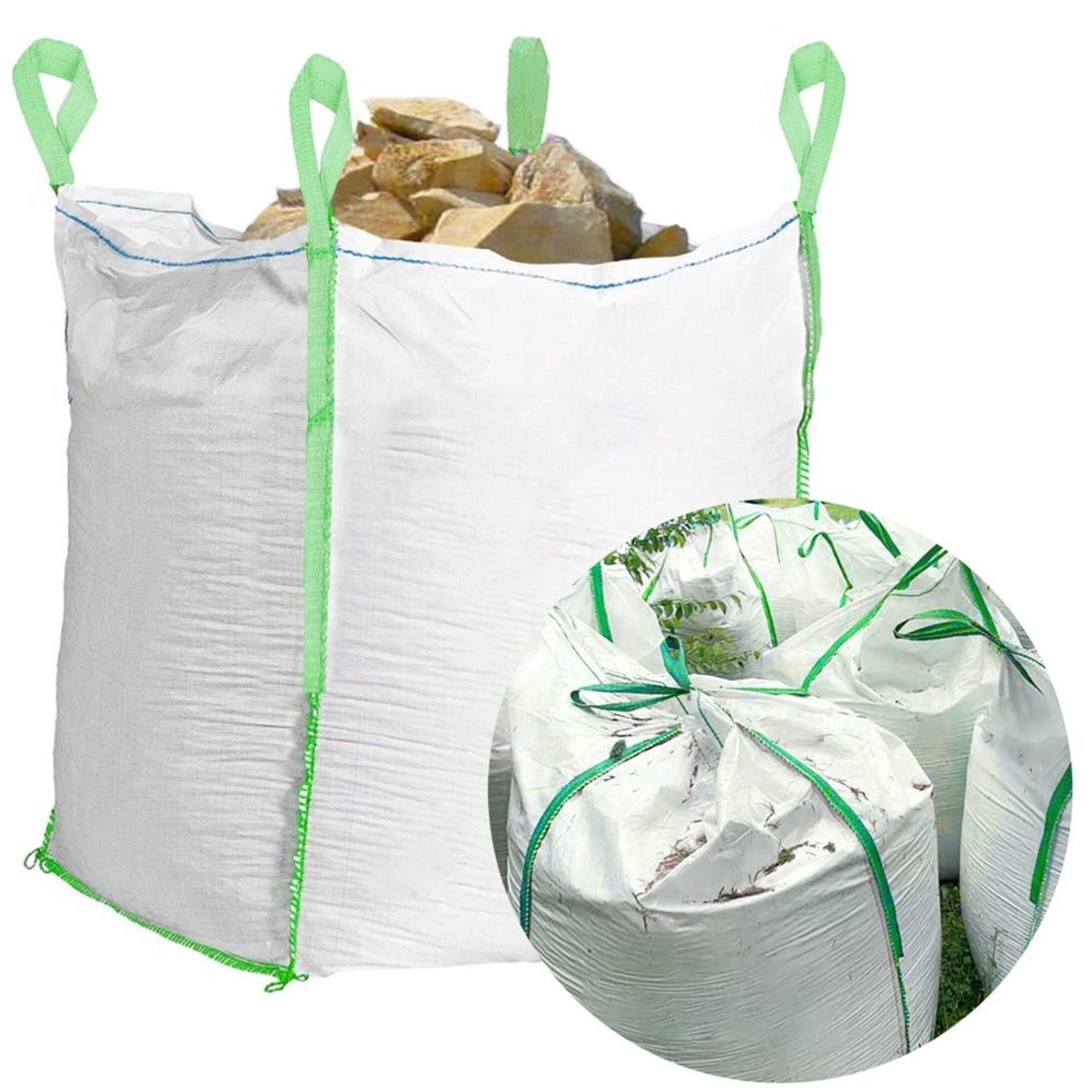 Sac gradina big bag pentru frunze si deseuri vegetale, 1000 L, 1000 kg, 90x90x120 cm, alb