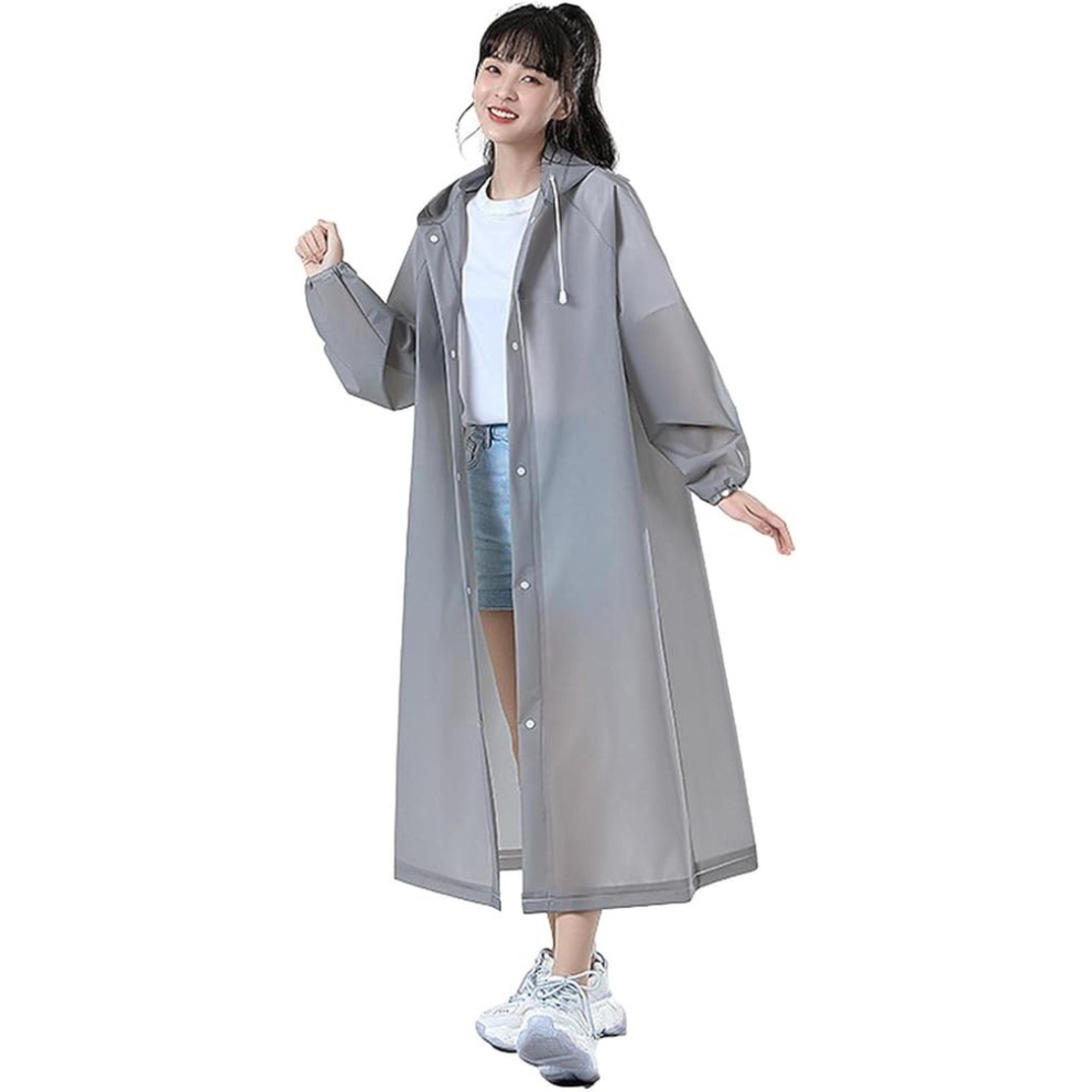 Pelerina de Ploaie, Flippy, pentru Adulti 150-180 cm, din EVA, Impermeabila, Rezistenta la Vant, Inchidere cu Capse, 140 g, Gri