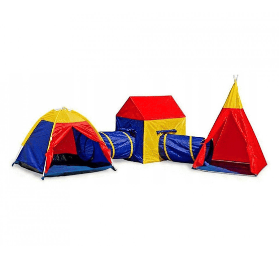 Set corturi de joaca 5 in 1 cu tunele si casuta, pliabil, pentru interior si exterior, multicolor