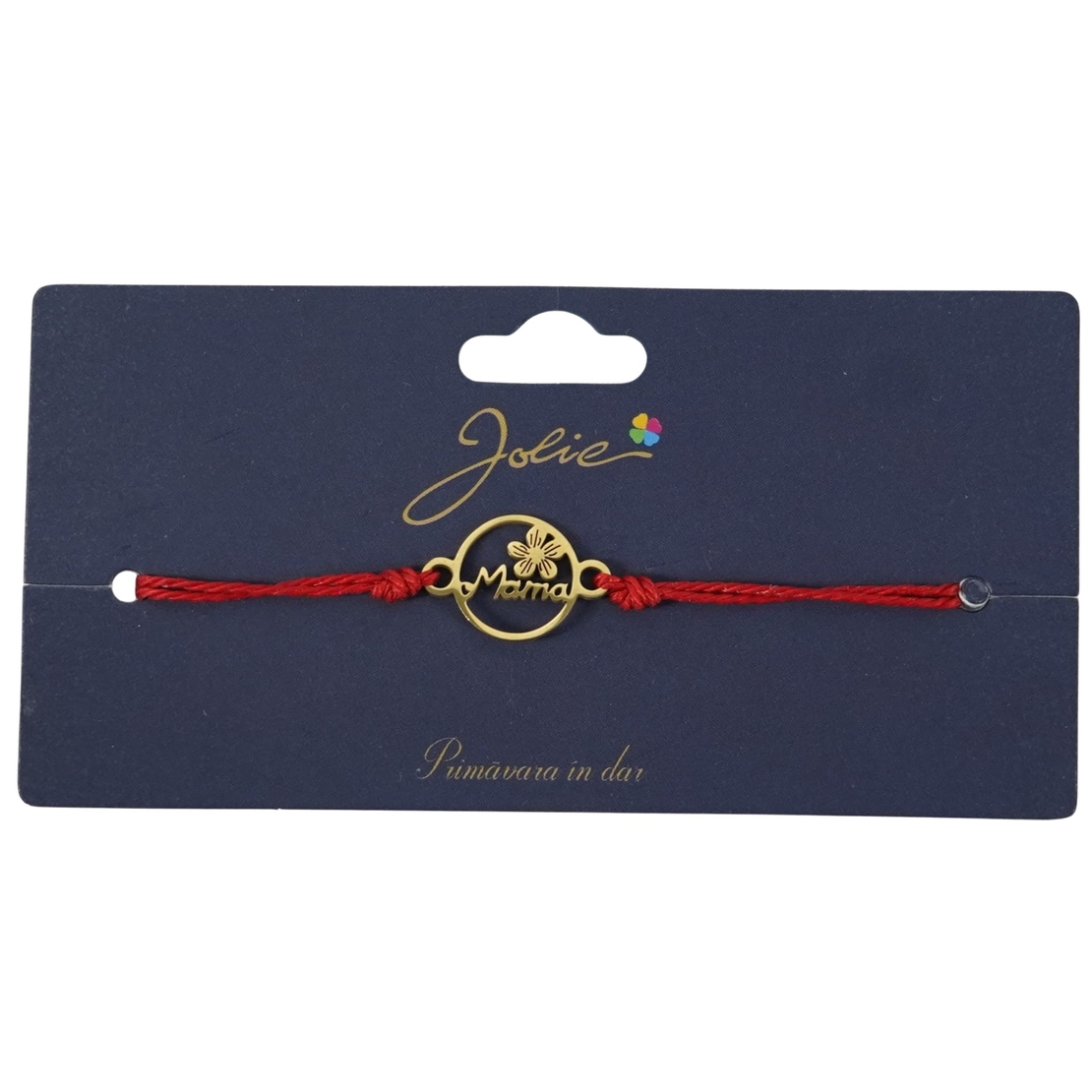 Martisor Bratara Primavara, Textil si Inox, Jolie, Snur Rosu, Model Mama, Auriu