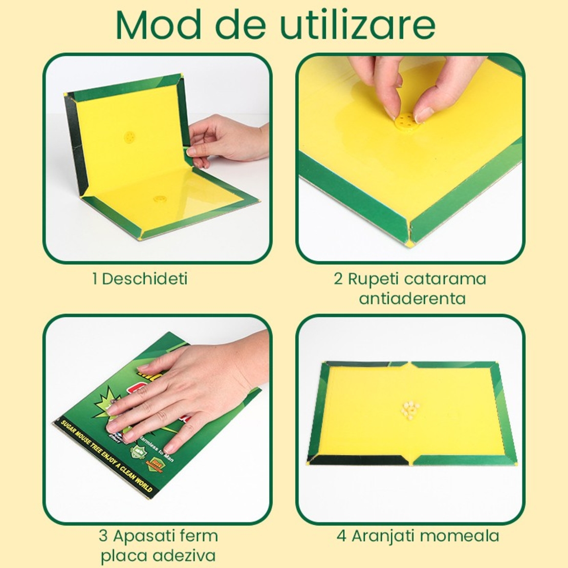 Capcana Autoadeziva pentru Soareci, Vafy, Placa Autoadeziva pentru Rozatoare cu Efect Puternic de Imobilizare, Capcana cu Lipici, pentru Uz Casnic, 19 x 13 xm Verde/Galben