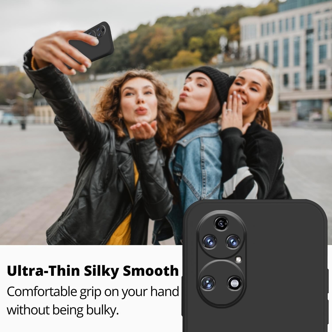 Husa de Protectie, Vafy, pentru Huawei P50 Pro, Liquid Silicone, cu Microfibra pe Interior, Protectie Antisoc, Compatibil Incarcare Wireless, Negru