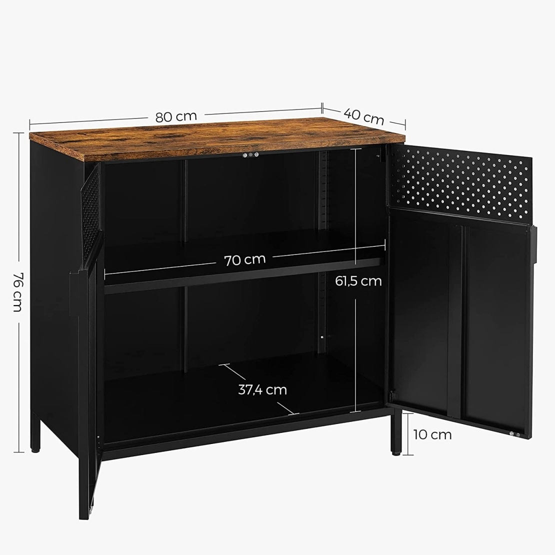 SONGMICS Dulap depozitare metalic cu 2 usi, raft reglabil, cadru otel, stil industrial, 80x40x76 cm, negru si maro rustic