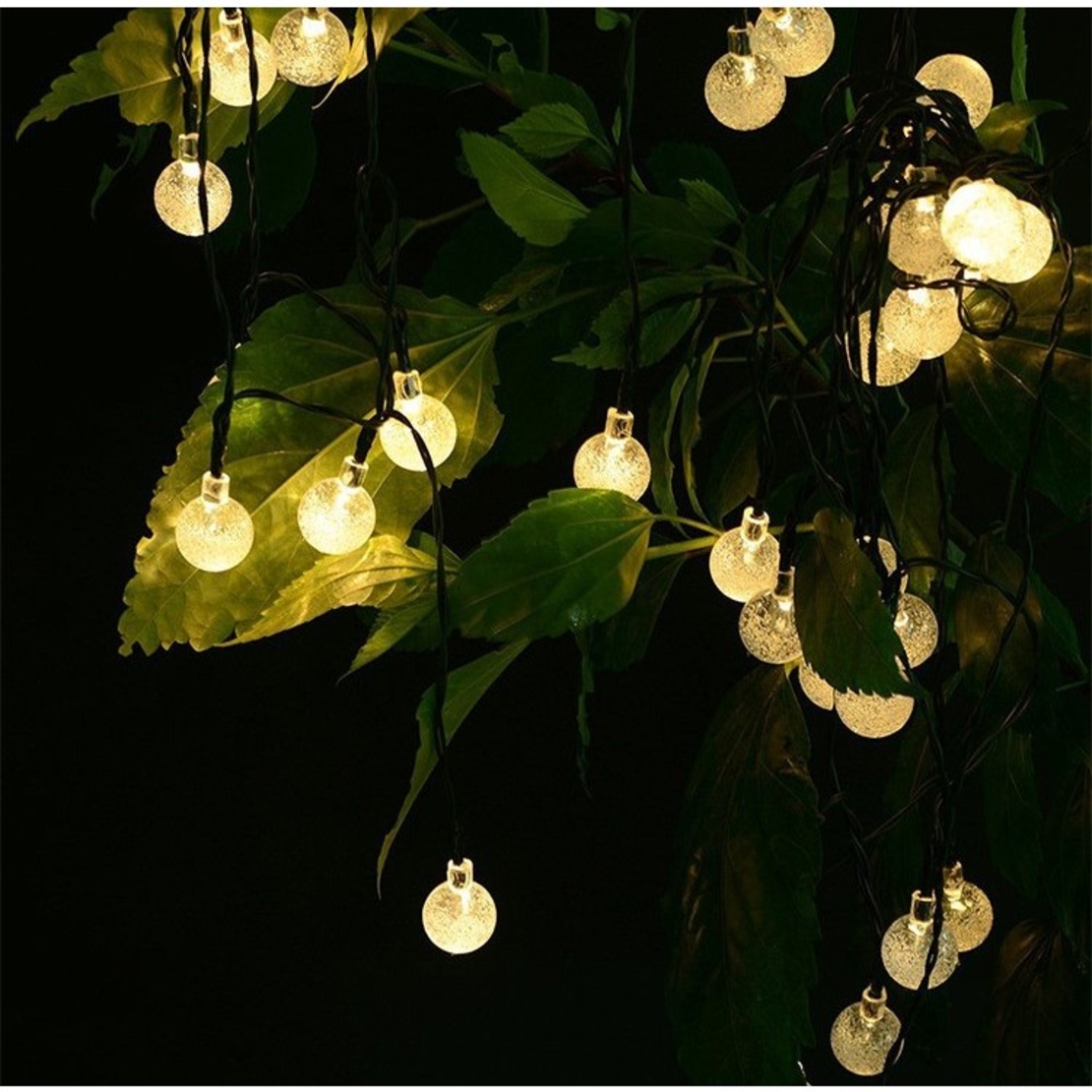 Instalatie Craciun, Tip Globuri de cristal, 200 Led-uri, 22 metri, Alb cald, Energie solara, Senzor de lumina, Vafy