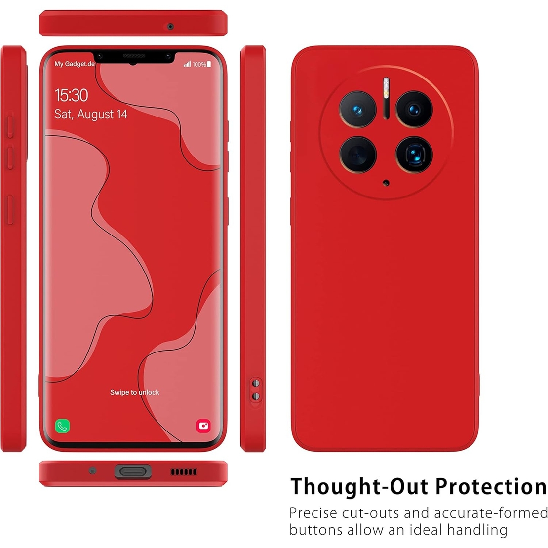 Husa de Protectie, Vafy, pentru Huawei Mate 50 Pro, Liquid Silicone, cu Microfibra pe Interior, Protectie Antisoc, Compatibil Incarcare Wireless, Rosu