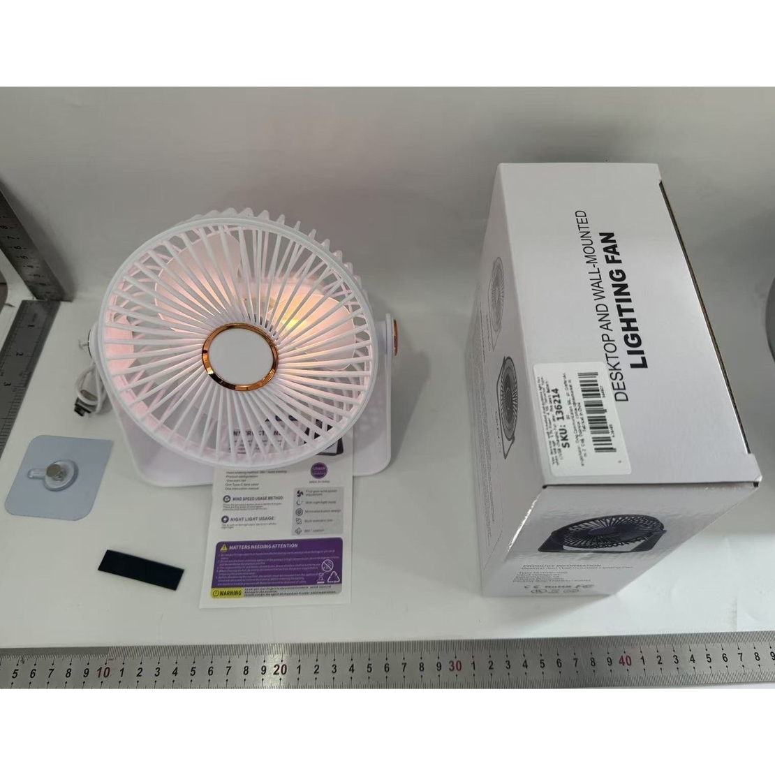 Ventilator 2in1, Vafy, de Masa/de Perete, Incarcare USB, 3.7 V, 4.5 W, 1200 mAh, 17.5 x 17 x 7.6 cm, Alb