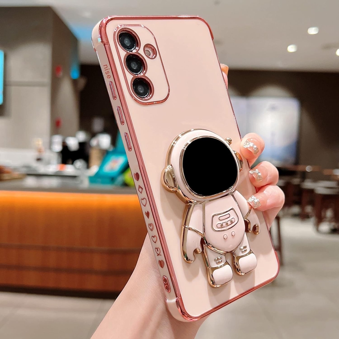 Husa Telefon 2in1, Vafy, Compatibila Samsung Galaxy S23 Ultra, Carcasa TPU cu Suport Inclus Tip Astronaut, Protectie Camere, Roz